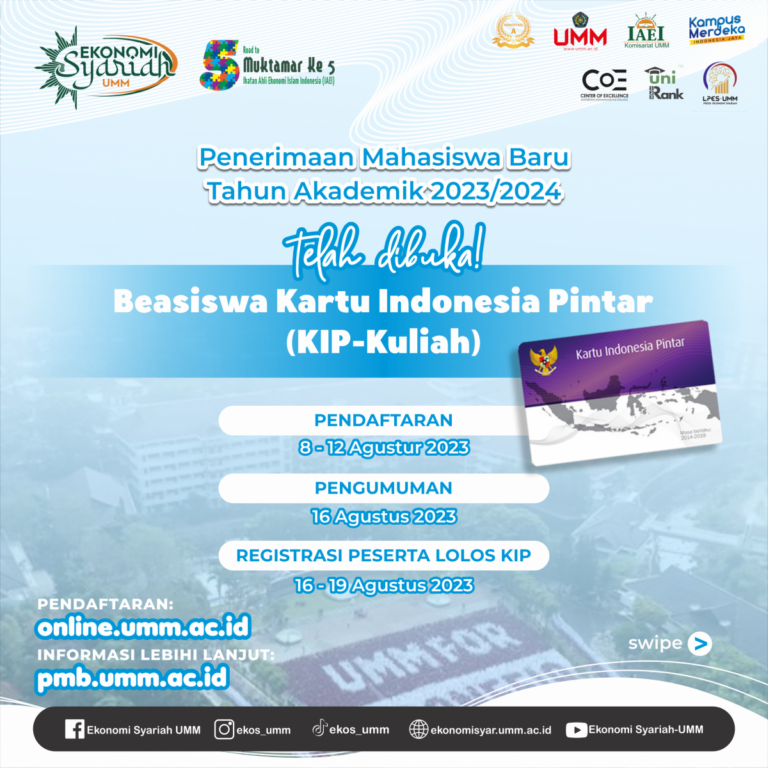 Beasiswa Kartu Indonesia Pintar (KIP-Kuliah) untuk Penerimaan Mahasiswa Baru Tahun Akademik 2023/2024