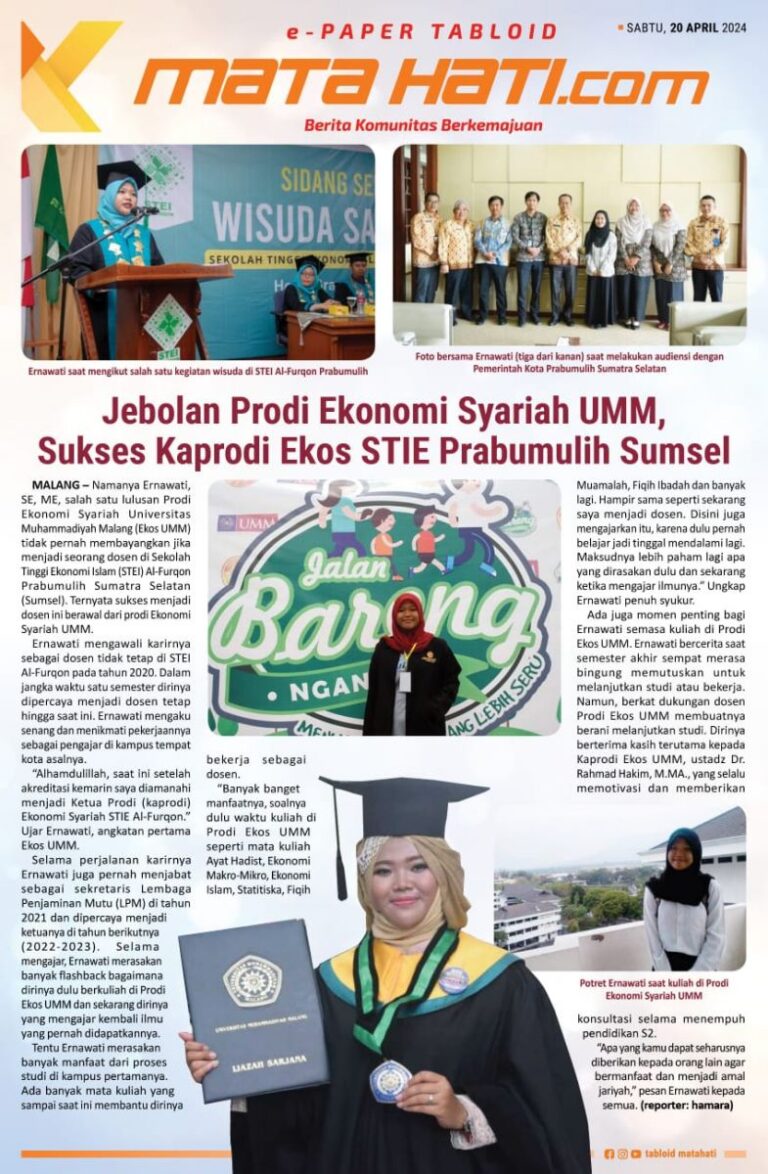 Lulusan Prodi Ekonomi Syariah UMM Saat Ini Menjadi Dosen sekaligus Kaprodi Ekonomi Syariah STIE Al-Furqon Prabumulih Sumatra Selatan