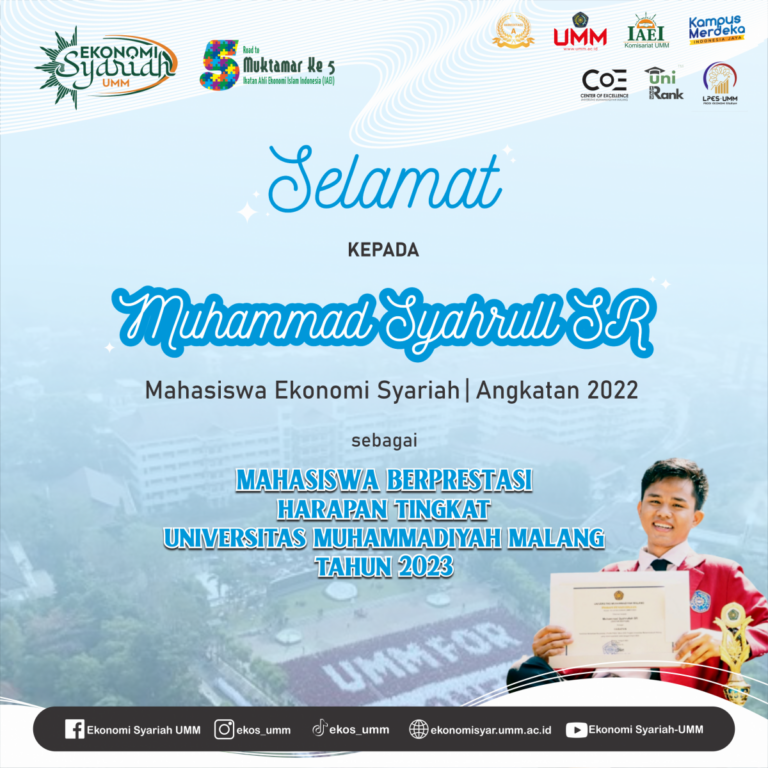 Syahrullah Mahasiswa Prodi Ekonomi Syariah Mendapatkan Penghargaan Sebagai Mahasiswa Berprestasi Harapan Tingkat Universitas Muhammadiyah Malang