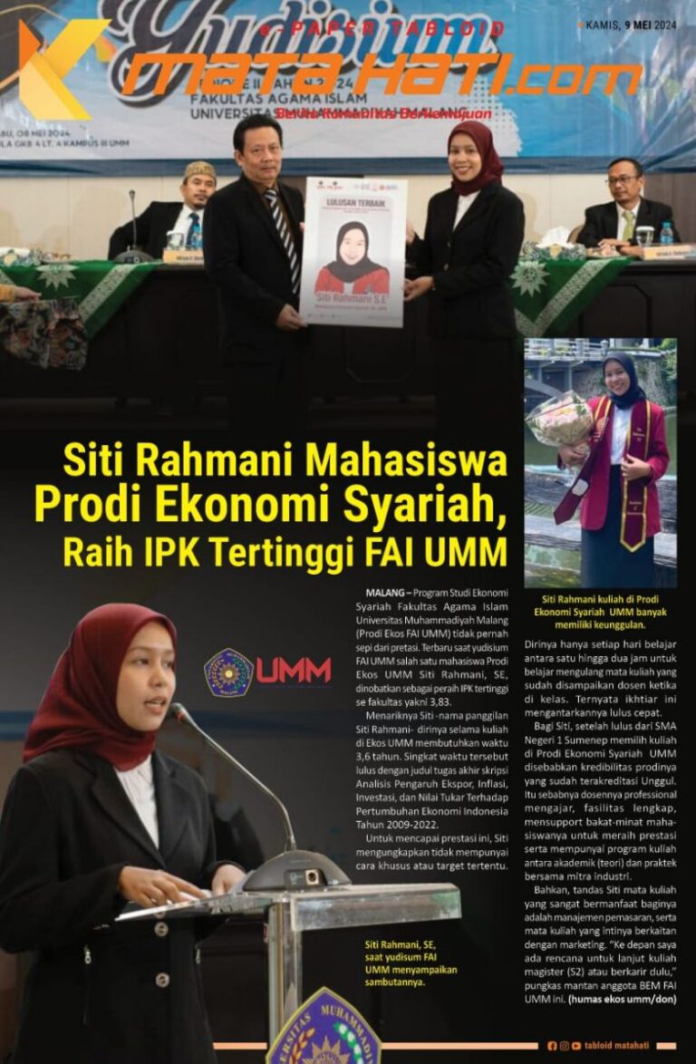 Siti Rahmani Mahasiswa Ekonomi Syariah UMM, Raih IPK Tertinggi Pada Yudisium FAI