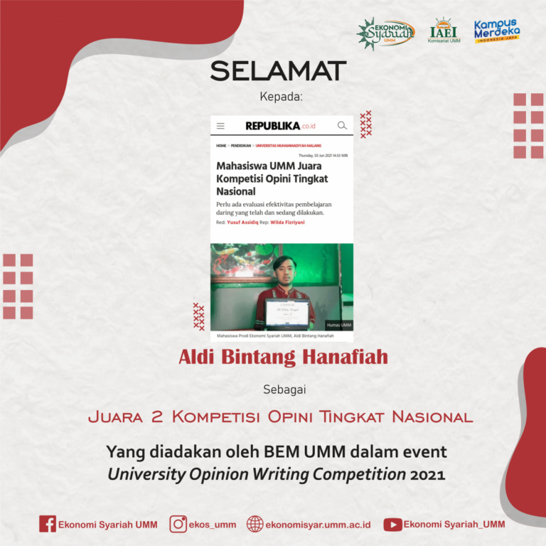 Mahasiswa Ekonomi Syariah UMM Juarai Kompetisi Opini Tingkat Nasional