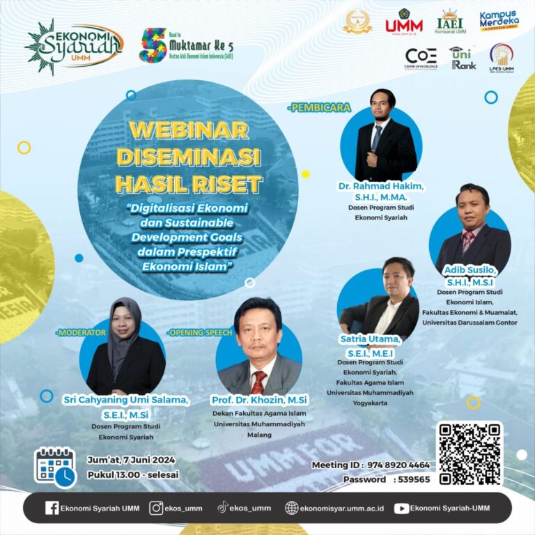 Webinar Diseminasi Hasil Riset ” Digitalisasi Ekonomi dan Sustainable Development Goals dalam Prespektif Ekonomi Islam”