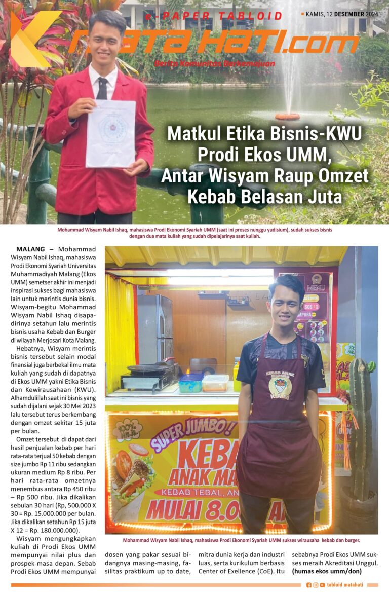 Matakuliah Etika Bisnis – Kewirausahaan Prodi Ekonomi Syariah UMM, Antar Wisyam Raup Omzet Usaha Kebab Belasan Juta